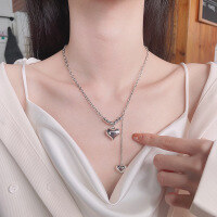 wholesale S925 Sterling Silver Large and Small 3D Heart Fringe Bead Pearl Necklace, Korean Version Fashion Elegant Lady Style Necklace-358L/approximately 15.7g 925 silver