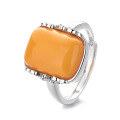 wholesale S925 Sterling Silver Amber Ring for Women, Vintage Antique Style Auspicious Cloud Adjustable Index Finger Ring-0-5