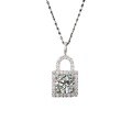 Sterling Silver 1-Carat Moissanite Women's Necklace, Small Lock Pendant Collarbone Chain-0-3