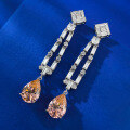 wholesale Metal material first, MuJing Jewelry Cross-Border New European and American Padparadscha 5-Carat High-Carbon Diamond Teardrop 10*14 Long Tassel Earrings-0-2