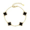 wholesale Cross-border live streaming of new S925 sterling silver bracelet for women, classic four-leaf clover design with black onyx, turquoise, and white mother-of-pearl inlay-0-6