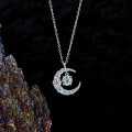 Moissanite Silver Necklace with Star and Moon Pendant, Minimalist Ins Style Wholesale-0-1