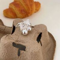 wholesale S925 Sterling Silver Irregular Texture Bead Ring for Women, Small and Minimalist Style, Unique Heavy Duty Statement Ring with a Premium Feel-Sterling silver & adjustable opening