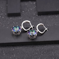 wholesale S925 silver inlaid with colorful gemstone crystal earrings, trendy minimalist and elegant European and American style-Colorful>925 silver