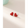 wholesale S925 Sterling Silver Small Red Heart Earrings for Women, Minimalist Korean Style, Dainty Ear Piercing Red Heart Stud Earrings-0-0