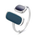 wholesale S925 Sterling Silver French Retro Minimalist Design Colorful Enamel Geometric Elegant Fashion Adjustable Ring-0-4