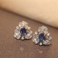 wholesale Metal material natural sapphire clover earrings sapphire flower geometric women's earrings live broadcast supply factory direct sales-0-0