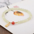 wholesale 925 Silver Gold-Plated New Chinese Style Woven Lucky Bag 4mm Jade Bead Bracelet, Nephrite Round Beads in "Qing Shui" Material-0-0