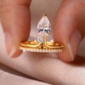 wholesale Gold-plated S925 Silver Waterdrop Moissanite Stackable Ring Set, Full Pavé Design, Fashionable Women's Style, Light Luxury, Bestseller-0-2