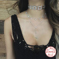 wholesale S925 Sterling Silver Symmetrical Star Moon Diamond Pendant Necklace, Trendy European and American Style-0-2