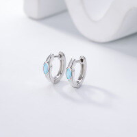 wholesale S925 Sterling Silver Fashionable Turquoise Hoop Ear Clasps, Versatile and Stylish, Ins Wind Light Luxury Niche Earrings-xb1102-white gold turquoise