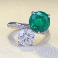 wholesale S925 Sterling Silver New 10mm Simulated Emerald Round Diamond Ring for Women, Simple and Fashionable European and American Style-0-0