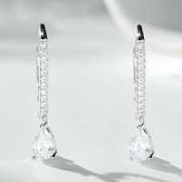 Sterling Silver Half-Drop Earrings with Full Cubic Zirconia and High-Carbon Diamonds-Earrings - ED238  925 Silver