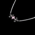 wholesale S925 Silver Pink Zircon Flower Collarbone Necklace for Women, Designer Metal Flash Diamond High-End Sense Necklace-0-2