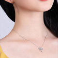 wholesale 925 Silver Sea Blue Sapphire Small Dance Dress Necklace for Women, Light Luxury Fashion Versatile Elegant High-end Ins Collarbone Chain-0-3