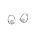 wholesale S925 sterling silver EA256 Korean-style earrings with hollow irregular geometric circle pearl earrings for women-0-4