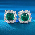 wholesale Sterling Silver New Style Square Faceted Flat Bottom Sugarloaf Emerald 7*7mm Vintage Cluster Stud Earrings for Women with Zircon-0-0