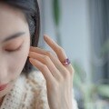 wholesale S925 Sterling Silver Gold-Plated, Japanese and Korean Minimalist Elegant Amethyst Ring, Fashionable and Popular Irregular Ring for Wholesale and Customization-0-2