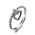wholesale S925 Sterling Silver Heart Pendant Ring, Ins Niche Design, Elegant and Versatile Women's Index Finger Ring-0-4