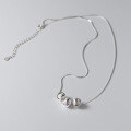 wholesale S925 Sterling Silver Exquisitely Simple Ins-style Designed Three Cat's Eye Beads Serpentine Chain Necklace Y01728-0-2