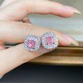 wholesale S925 Sterling Silver Pink Sakura Full Diamond Square Stud Earrings, Versatile and Elegant Silver Jewelry Wholesale-0-3