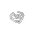 wholesale S925 Sterling Silver 582 Korean Version Ins Small Design Minimalist Versatile Openwork Heart Texture Adjustable Ring for Women-0-5
