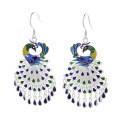 wholesale S925 Sterling Silver Enamel Peacock Luxury Tassel Earrings, Retro Ethnic Exaggerated Stage Accessories for Women-0-4
