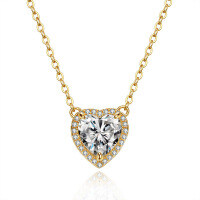 Sterling Silver Heart Pendant Necklace for Women Cross-Border Wholesale-Set with 2CT high-carbon diamonds  925 silver