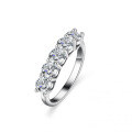 S925 Silver Moissanite Ring Women's Five-Star Princess Crown Stackable Band-0-4
