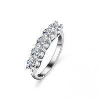 S925 Silver Moissanite Ring Women's Five-Star Princess Crown Stackable Band-(D-color moissanite)  Size 18
