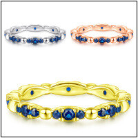 wholesale 925 Silver Wish Cross-Border E-Commerce Women's Full Circle Ring with Blue Zircon for Index Finger-Gold>US size 5#