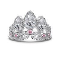 wholesale S925 Sterling Silver Wedding Style Ring for Women, Exquisite and High-End Crown Design, Trendy and Fashionable Cute Princess Style Band-Platinum DY121063-SW-BO 6