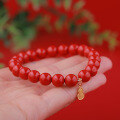 wholesale Gold-plated 925 Silver New Chinese Style Gourd Fu Character Hand-woven Emperor's Sand Bracelet with High-Content Cinnabar Beads-0-0