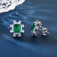 wholesale S925 Sterling Silver Synthetic Emerald Gemstone Earrings for Women, New Stud Earring Jewelry Set, Cross-Border Live Streaming Hit-Earrings (including sterling silver earplugs)