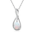 S925 Silver Saturn Orbit Opal Pendant Necklace-0-5