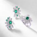 wholesale S925 Sterling Silver Geometric Half-Fan Vintage Cultured Emerald Premium Ear Studs Euro-American Luxury-0-2