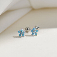 wholesale S925 Silver Korean Japanese Ins Style Flower Colored Zirconium Screw Ear Cartilage Studs Wholesale-Platinum Blue Screw Type