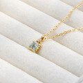 wholesale 14k Gold Plated S925 Silver Japanese Style Simple Square Aquamarine Zircon Necklace-0-1