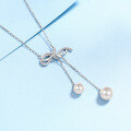 wholesale 925 Sterling Silver Natural Freshwater Pearl Necklace for Women, New Style Bow Pendant Light Luxury Elegant Collarbone Chain Wholesale-0-2