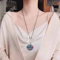 wholesale S990 pure silver ethnic style epoxy colored glaze koi fish lotus with openwork coin back DIY accessory pendant-119PM/single pendant about 18.8g