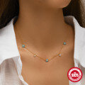 wholesale S925 Sterling Silver Flower Diamond Accent Layering Necklace, Turquoise Simple Collarbone Chain-0-1