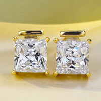 wholesale S925 Silver 8*8 Princess Cut High Carbon Diamond Stud Earrings for Women, Europe and America New Style Cross-Border Design-E329 White Diamond &gt;925 Silver