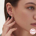 wholesale S925 Sterling Silver Single Row Diamond-Studded Clip-On Earring with Fringe and Solitaire Design-0-3