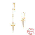 wholesale S925 Sterling Silver Geometric Diamond Inlaid Pearl Star Tassel Hoop Earrings for Trendy Girls-0-10