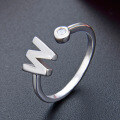 wholesale S925 Sterling Silver 26 Letters Alphabet Cross-Border Ring, Open Adjustable Unisex Jewelry for Men and Women-0-2