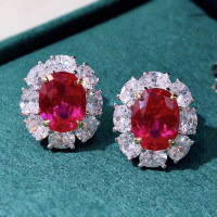wholesale S925 silver new 7*9 red women's stud earrings, simple and elegant jewelry, dropshipping available-Ruby Earrings>925 Silver