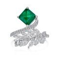 wholesale S925 Sterling Silver French New Style Women's Ring with Leaf-Enclosed Emerald Main Stone, Fashion Wedding Design, Ready to Ship-0-5