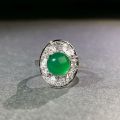 wholesale 18K Gold Emperor Green Chalcedony Ring for Women, Adjustable Opening, High Ice Cabochon Water Foam Jade, Full Diamond Style, Direct from Manufacturer-0-1