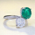 wholesale S925 Sterling Silver New 10mm Simulated Emerald Round Diamond Ring for Women, Simple and Fashionable European and American Style-0-2