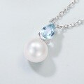 wholesale S925 Sterling Silver French Style Fashion Light Luxury Minimalist Drop-shaped Aquamarine Necklace for Women, Small Niche Collarbone Chain Wholesale-0-1